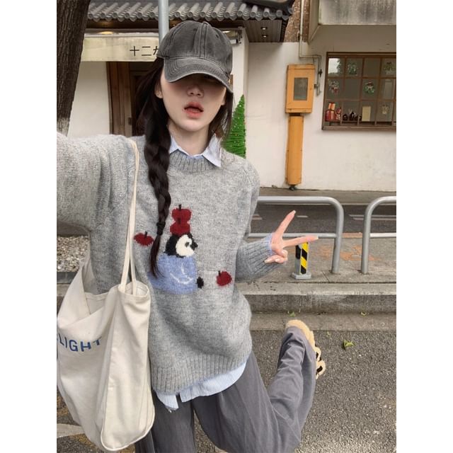 Penguin Jacquard V-Neck Sweater