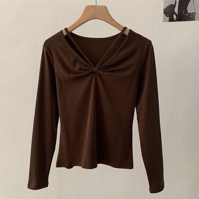 V-Neck Ruched Casual Tee