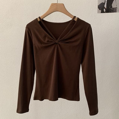 V-Neck Ruched Casual Tee