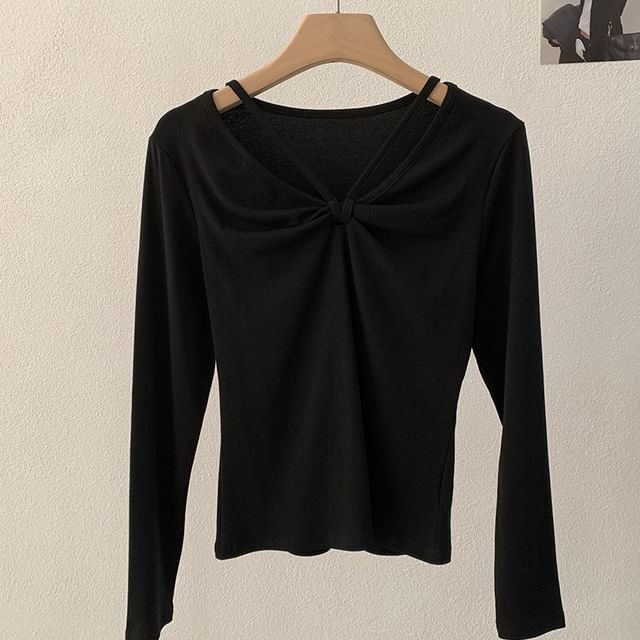 V-Neck Ruched Casual Tee