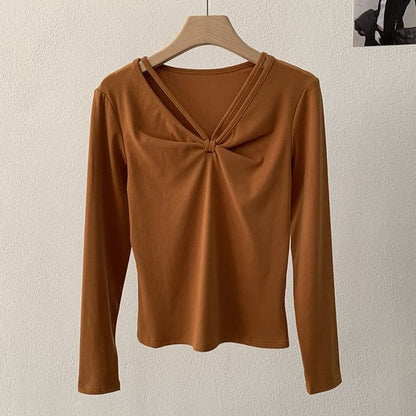 V-Neck Ruched Casual Tee