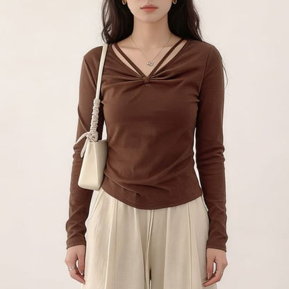 V-Neck Ruched Casual Tee