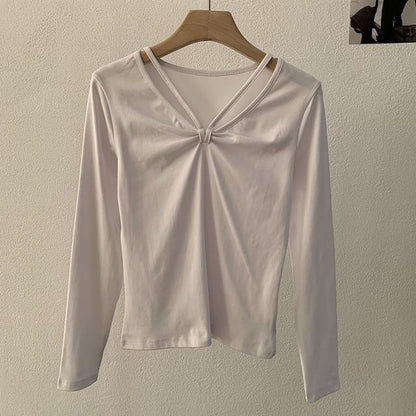 V-Neck Ruched Casual Tee