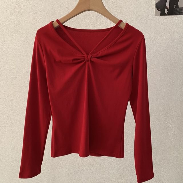 V-Neck Ruched Casual Tee