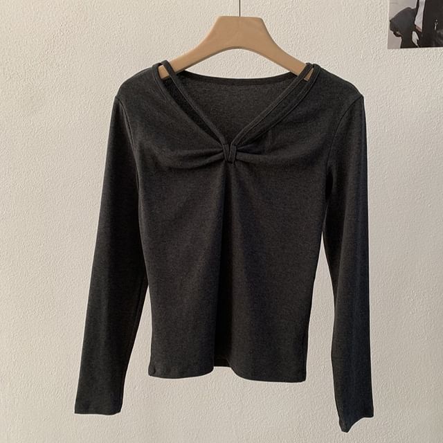 V-Neck Ruched Casual Tee