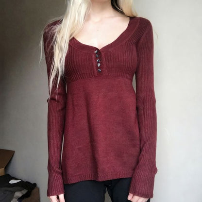 Knit V-Neck Long Sleeve Top