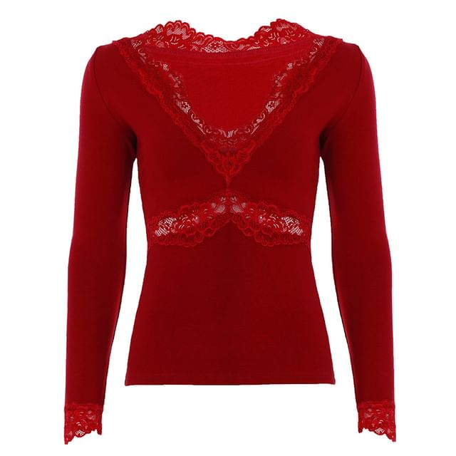 Lace Panel V-Neck Tee