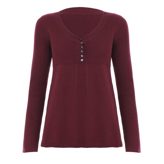 Knit V-Neck Long Sleeve Top