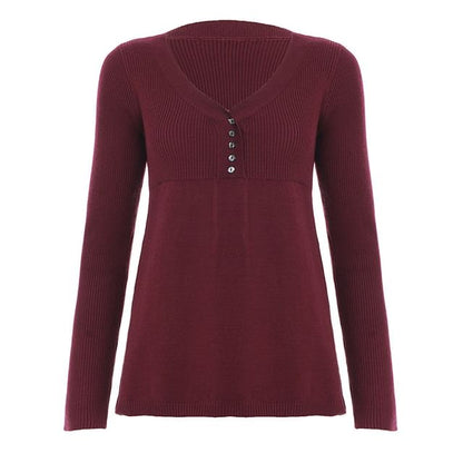 Knit V-Neck Long Sleeve Top
