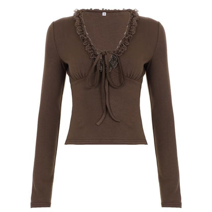 Lace Trim V-Neck Crop Top