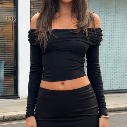 Off Shoulder Cutout Crop Tee