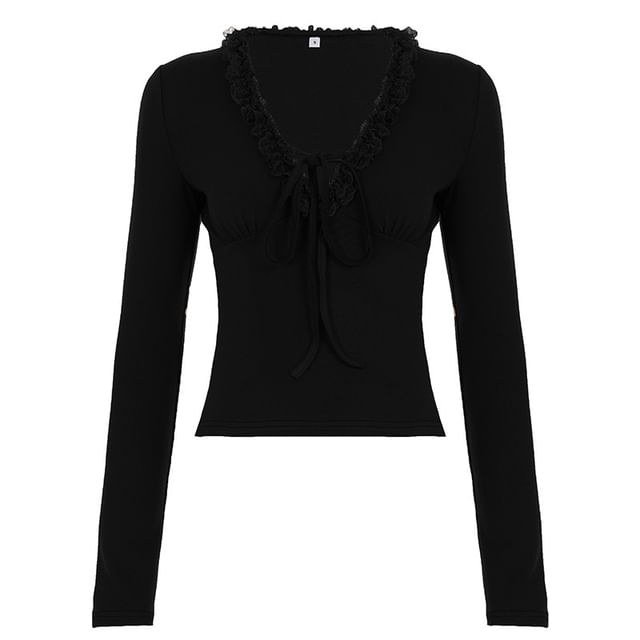 Lace Trim V-Neck Crop Top