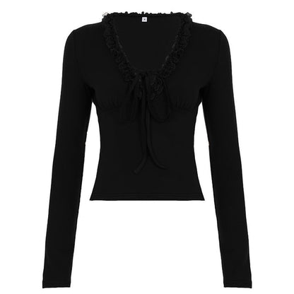 Lace Trim V-Neck Crop Top