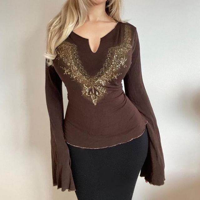 Sequin Notch Crop Top