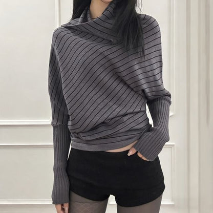 Striped Turtleneck Crop Knit