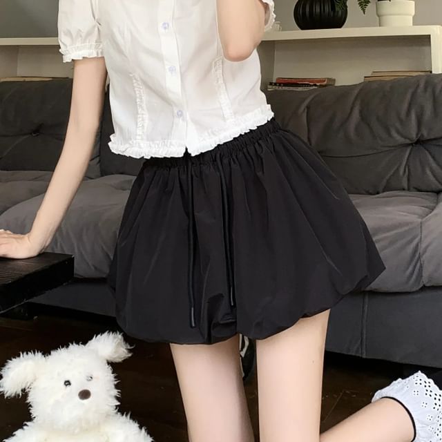 Drawstring Mini A-Line Skirt in Plain Solid
