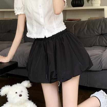 Drawstring Mini A-Line Skirt in Plain Solid