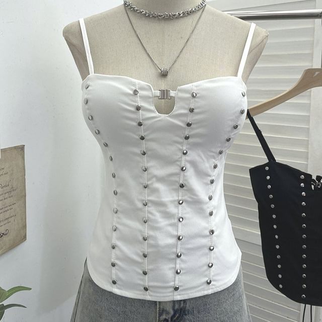 Lace Up Camisole with Spaghetti Straps and Studded Details