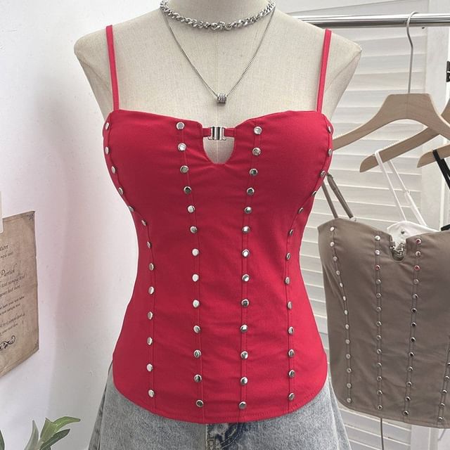 Lace Up Camisole with Spaghetti Straps and Studded Details
