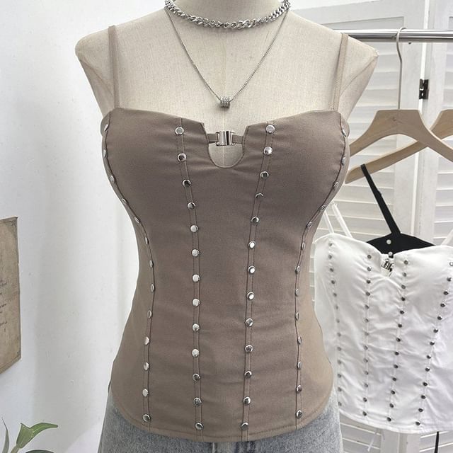 Lace Up Camisole with Spaghetti Straps and Studded Details