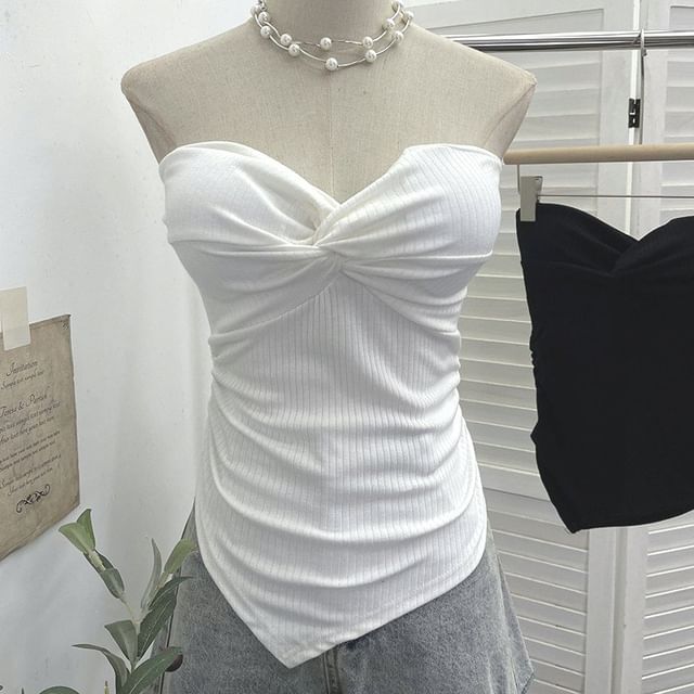 Twisted Tube Top with Strapless Design in Solid Color