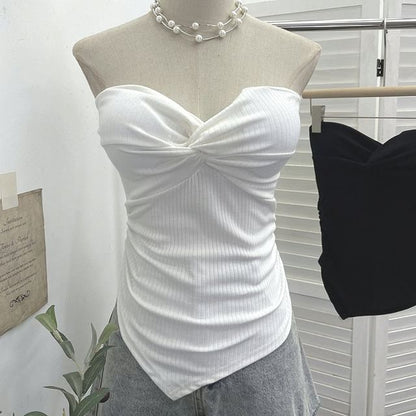 Twisted Tube Top with Strapless Design in Solid Color
