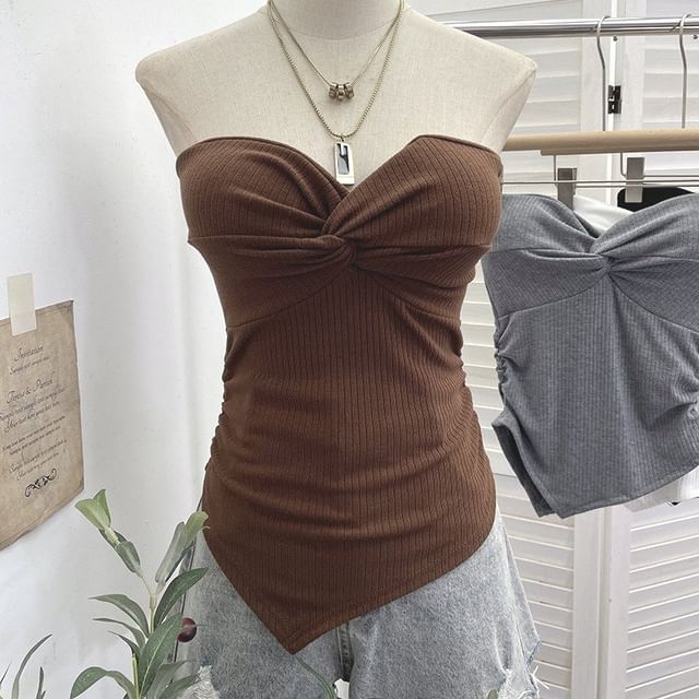 Twisted Tube Top with Strapless Design in Solid Color