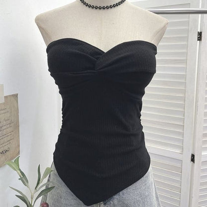 Twisted Tube Top with Strapless Design in Solid Color