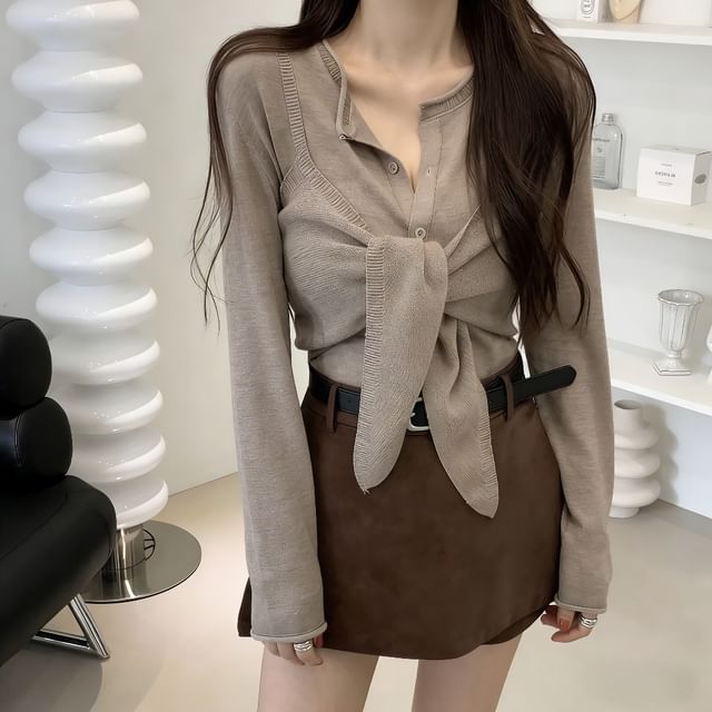 Button-Up Cardigan and Tie Front Camisole Set