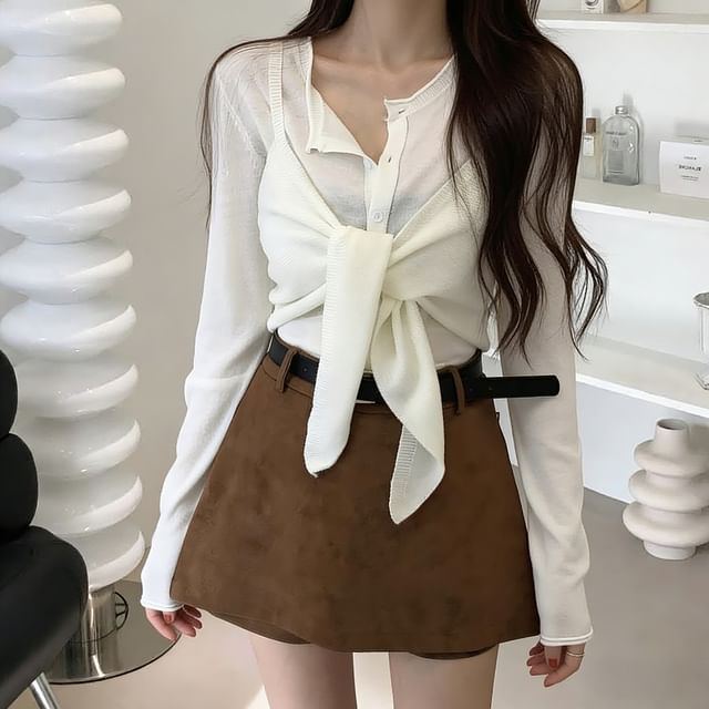 Button-Up Cardigan and Tie Front Camisole Set