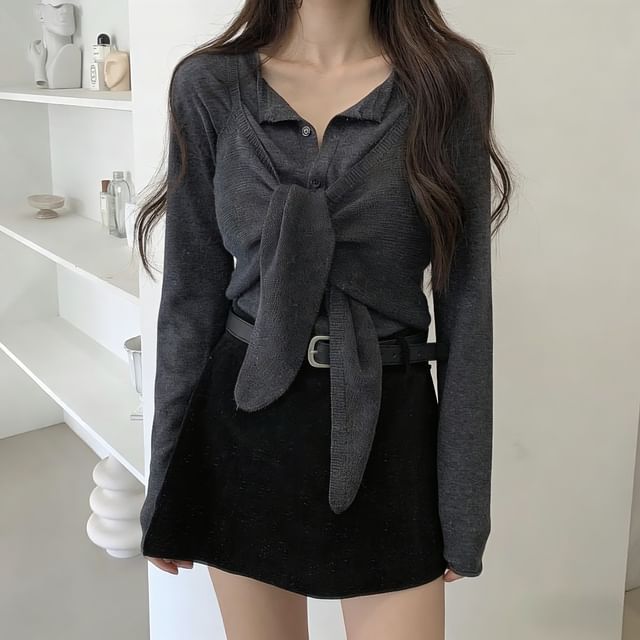Button-Up Cardigan and Tie Front Camisole Set