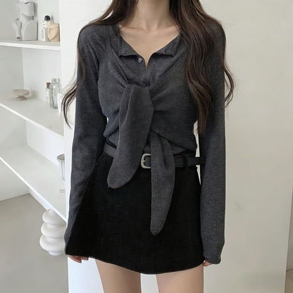 Button-Up Cardigan and Tie Front Camisole Set