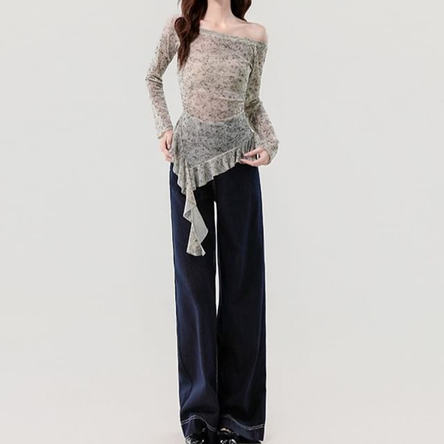 Sheer Ruffle Off-Shoulder Top