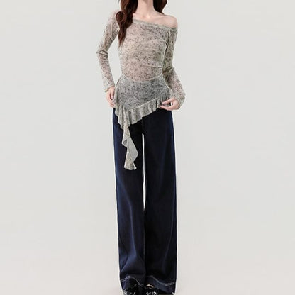 Sheer Ruffle Off-Shoulder Top