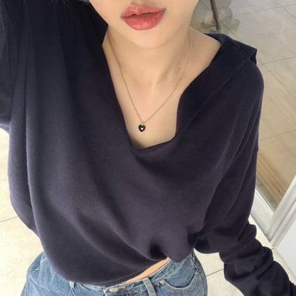 Collared V-Neck Knit Top
