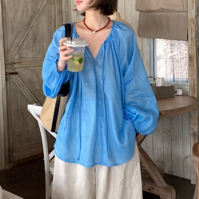 V-Neck Long-Sleeve Blouse