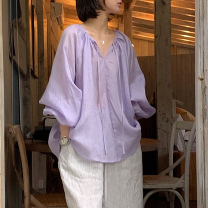 V-Neck Long-Sleeve Blouse