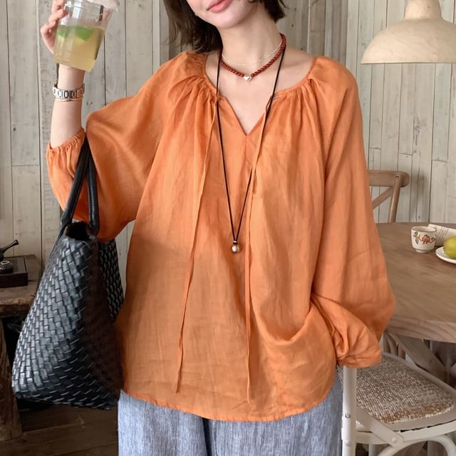 V-Neck Long-Sleeve Blouse