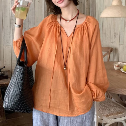 V-Neck Long-Sleeve Blouse