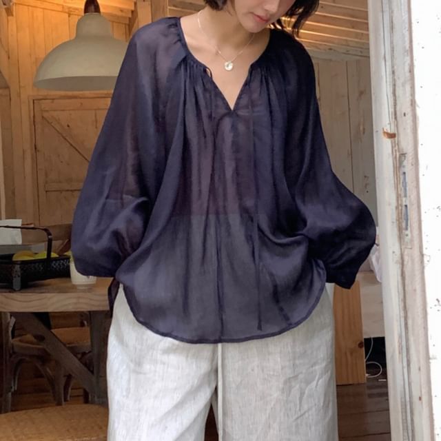 V-Neck Long-Sleeve Blouse