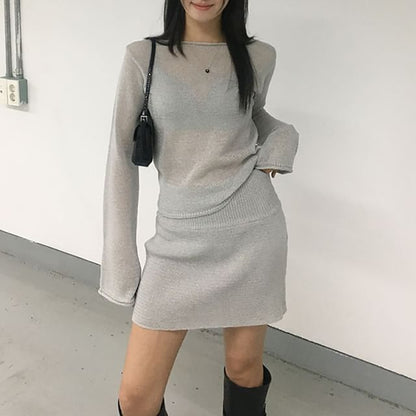 Round Neck Knit Top & Pencil Skirt Set