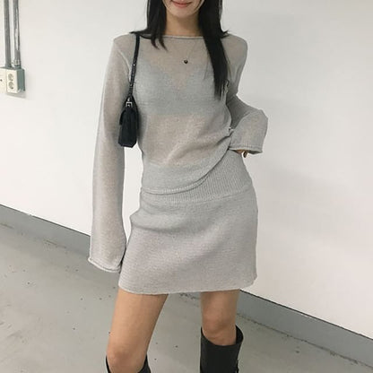 Round Neck Knit Top & Pencil Skirt Set