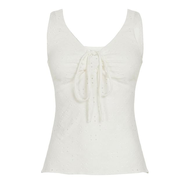 V-Neck Drawstring Eyelet Lace Tank Top