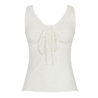 V-Neck Drawstring Eyelet Lace Tank Top