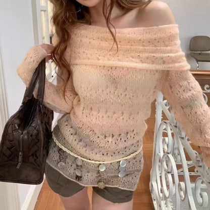 Pointelle Off-Shoulder Sweater