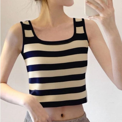Striped Square Neck Crop Knit Top