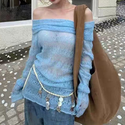 Pointelle Off-Shoulder Sweater