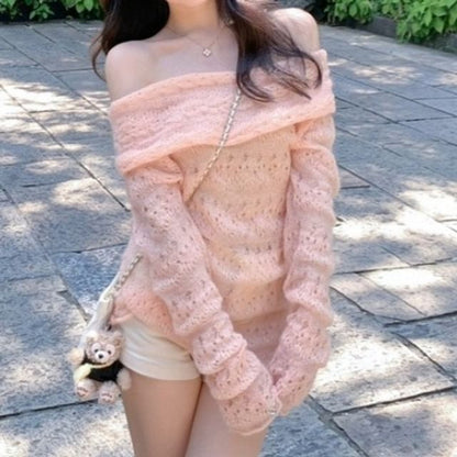 Pointelle Off-Shoulder Sweater