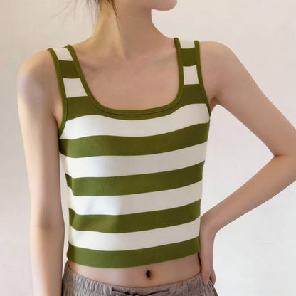 Striped Square Neck Crop Knit Top