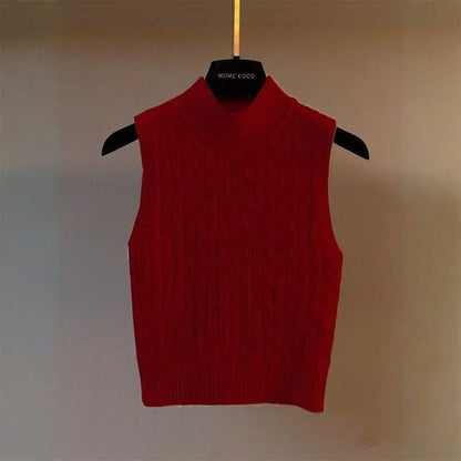 Cable Knit Sleeveless Turtleneck Top